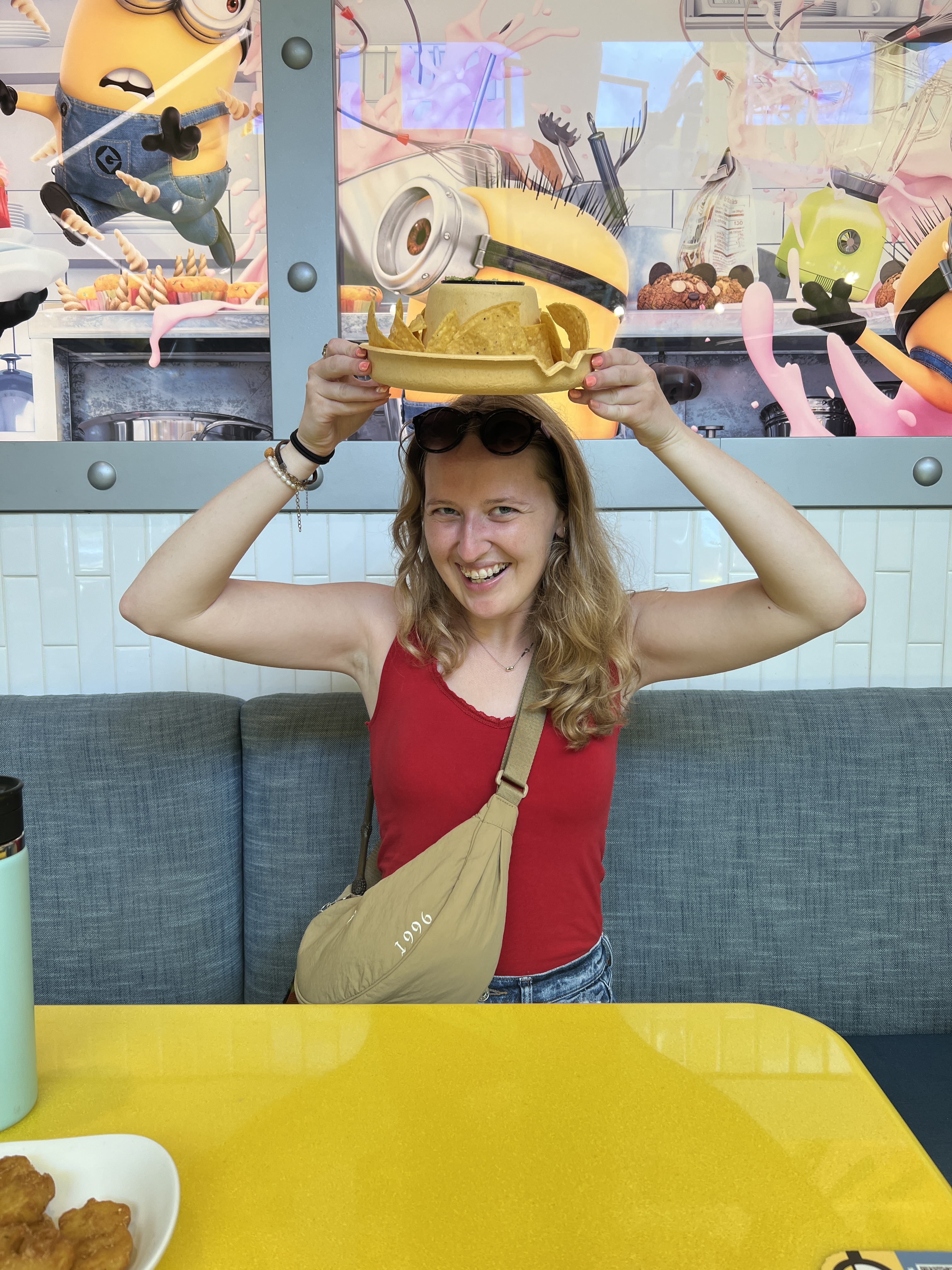 Alison Pauley with the El Macho Nacho Hat at Minion Cafe in Universal Orlando Resort